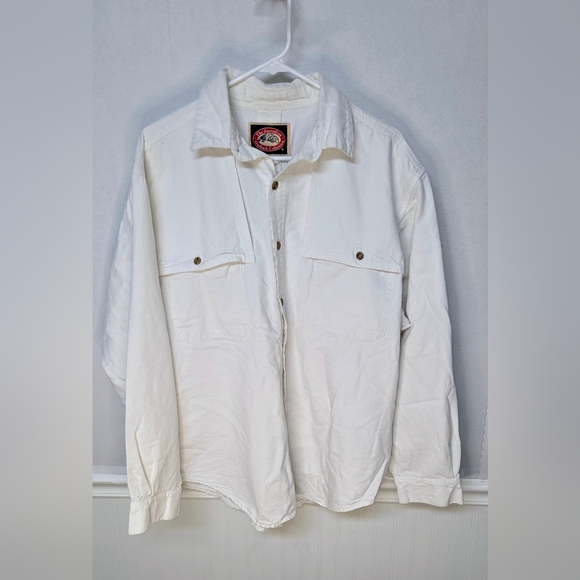 Vintage Australian Outback Collection Shirt Mens Large White Canvas Ranchwear - Picture 1 of 9